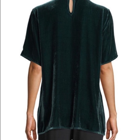 Eileen Fisher NWT Dark Green Velvet Short Sleeved Shirt 20858 - Picture 2 of 10